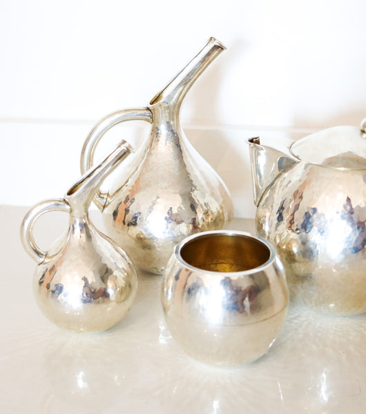LALAOUNIS 1970 Greek Coffee-Tea Set In Hammered .900 Sterling Silver