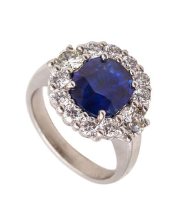 -Gia Certified Cocktail Ring In Platinum With 5.79 Ctw In Sapphire And Diamonds