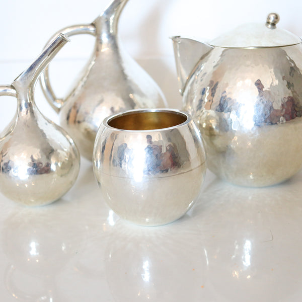 LALAOUNIS 1970 Greek Coffee-Tea Set In Hammered .900 Sterling Silver