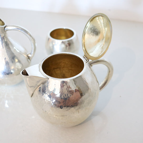 LALAOUNIS 1970 Greek Coffee-Tea Set In Hammered .900 Sterling Silver