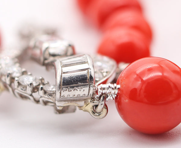 OSCAR HEYMAN Art-Deco Platinum Coral Necklace With 30.64 Ctw In VS Diamonds