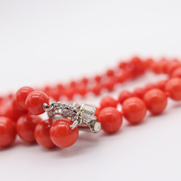 OSCAR HEYMAN Art-Deco Platinum Coral Necklace With 30.64 Ctw In VS Diamonds