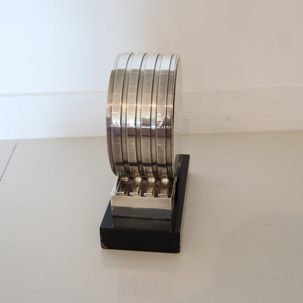 CARTIER Paris 1930 Art Deco Desk Partners-Clock In Sterling Silver & Lacquer