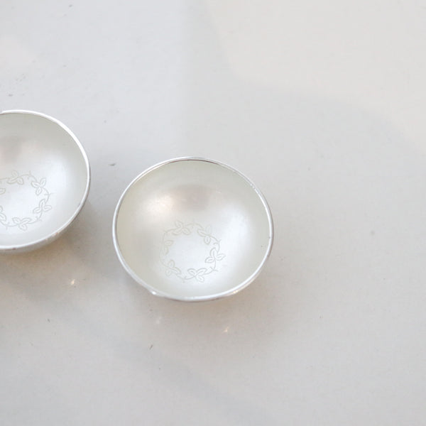 DANISH 1960 Modernist Table Salt Cellars Set In .925 Sterling Silver & White Enamel