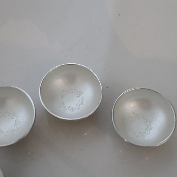 DANISH 1960 Modernist Table Salt Cellars Set In .925 Sterling Silver & White Enamel