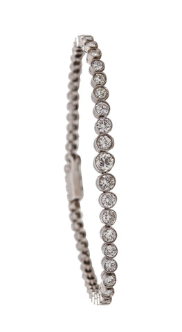 -Art Deco 1935 Graduated Riviera Bracelet In Platinum With 5.96 Ctw Diamonds