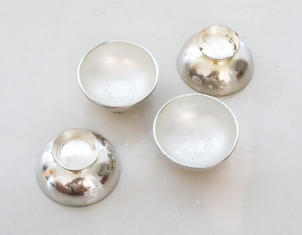 DANISH 1960 Modernist Table Salt Cellars Set In .925 Sterling Silver & White Enamel
