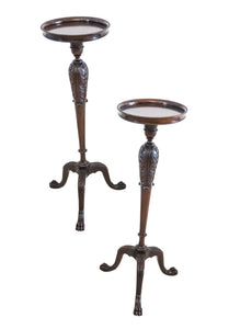ENGLAND 1890 Victorian Continental Pair Of Pedestals Carved In Mahogany Wood