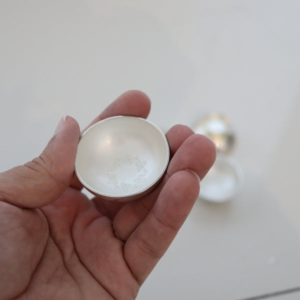 DANISH 1960 Modernist Table Salt Cellars Set In .925 Sterling Silver & White Enamel