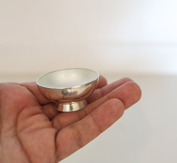 DANISH 1960 Modernist Table Salt Cellars Set In .925 Sterling Silver & White Enamel