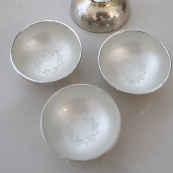 DANISH 1960 Modernist Table Salt Cellars Set In .925 Sterling Silver & White Enamel