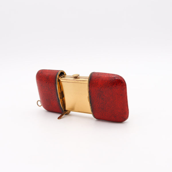 +Hermes Paris 1950 Ermeto Portable Purse Watch In Gilt And Reddish Leather