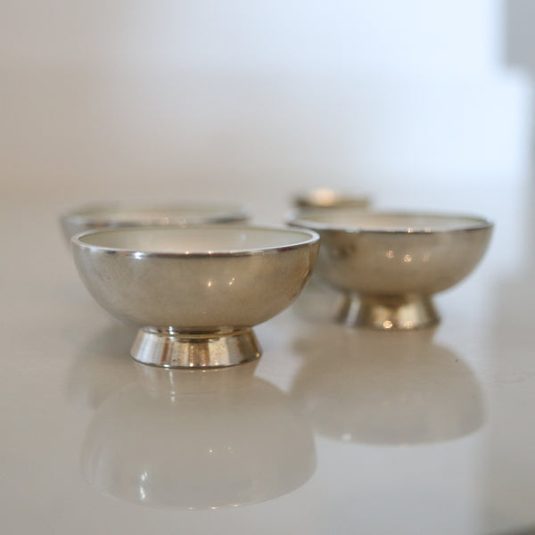 DANISH 1960 Modernist Table Salt Cellars Set In .925 Sterling Silver & White Enamel