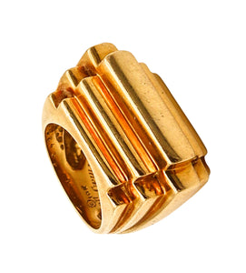 CARTIER 1971 By Aldo Cipullo Ziggurat Stepped Cocktail Ring In 18Kt Yellow Gold