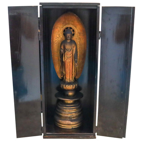 JAPAN 1810 Edo Period Large Butsudan Home Altar With Amida Nyorai In Wood