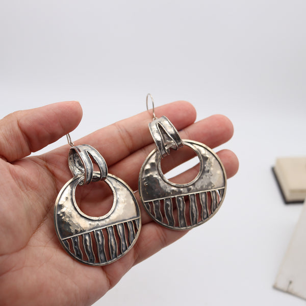 AMERICAN STUDIO 1980 Dangle Drop Earrings In Hammered .925 Sterling Silver