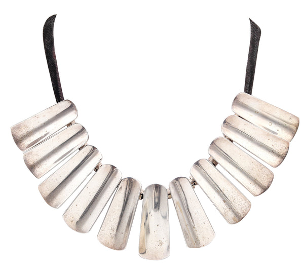MODERNIST 1970 Mexico Sculptural Geometric Necklace In .925 Sterling Silver