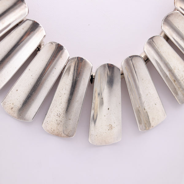 MODERNIST 1970 Mexico Sculptural Geometric Necklace In .925 Sterling Silver
