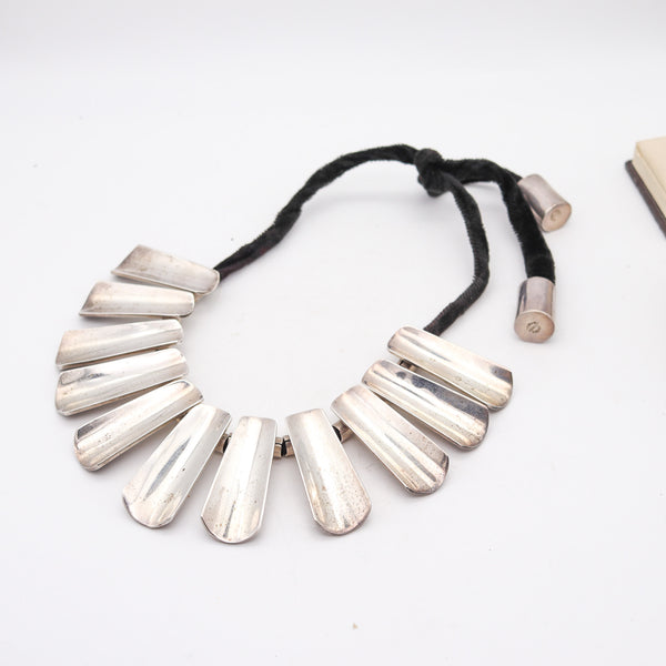 MODERNIST 1970 Mexico Sculptural Geometric Necklace In .925 Sterling Silver