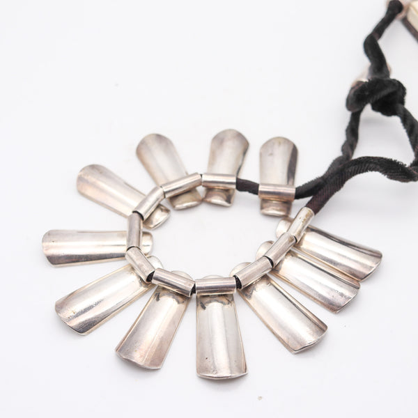 MODERNIST 1970 Mexico Sculptural Geometric Necklace In .925 Sterling Silver