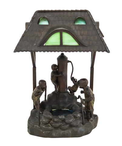 OSWALD SCHIMMELPFENNIG 1890 Table Lamp With Childrens In a Water Pump