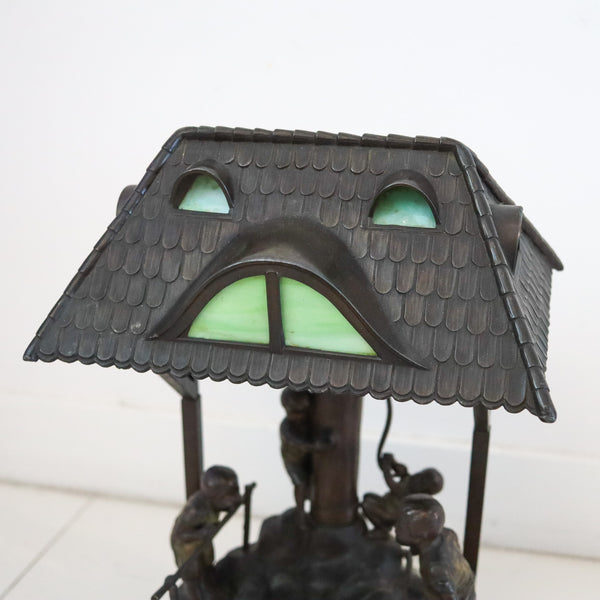 OSWALD SCHIMMELPFENNIG 1890 Table Lamp With Childrens In a Water Pump