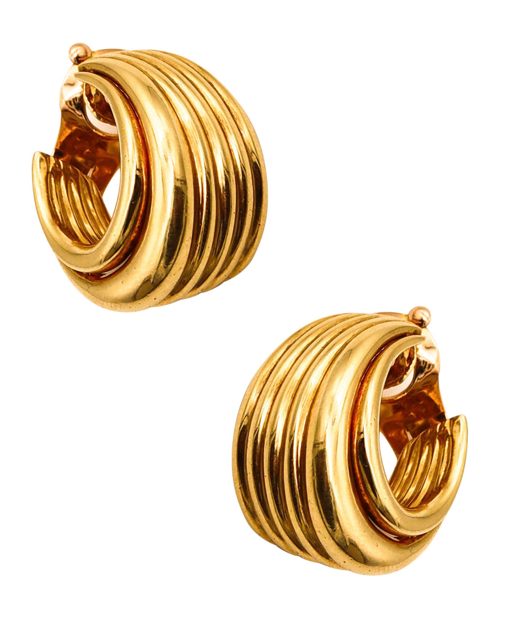 VAN CLEEF & ARPELS 1975 Paris By Andre Vassort Fluted Clips Earrings In 18Kt Gold