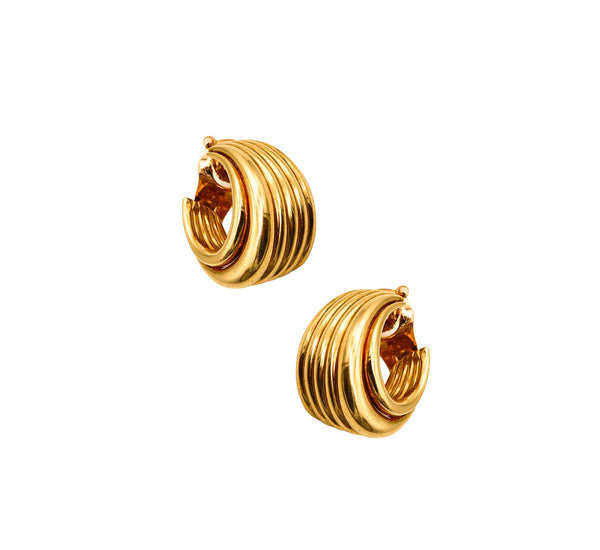 VAN CLEEF & ARPELS 1975 Paris By Andre Vassort Fluted Clips Earrings In 18Kt Gold