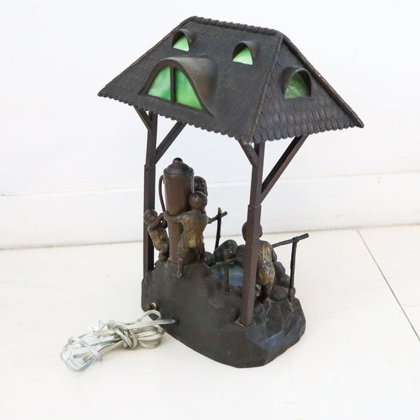 OSWALD SCHIMMELPFENNIG 1890 Table Lamp With Childrens In a Water Pump