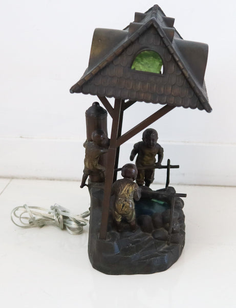 OSWALD SCHIMMELPFENNIG 1890 Table Lamp With Childrens In a Water Pump