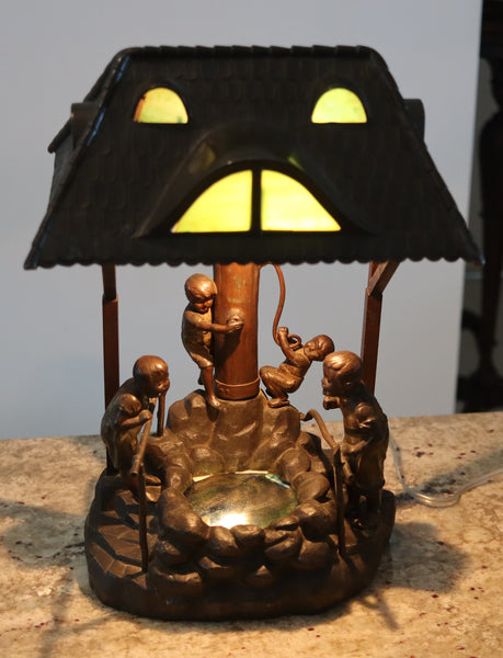OSWALD SCHIMMELPFENNIG 1890 Table Lamp With Childrens In a Water Pump