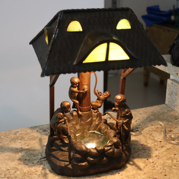 OSWALD SCHIMMELPFENNIG 1890 Table Lamp With Childrens In a Water Pump