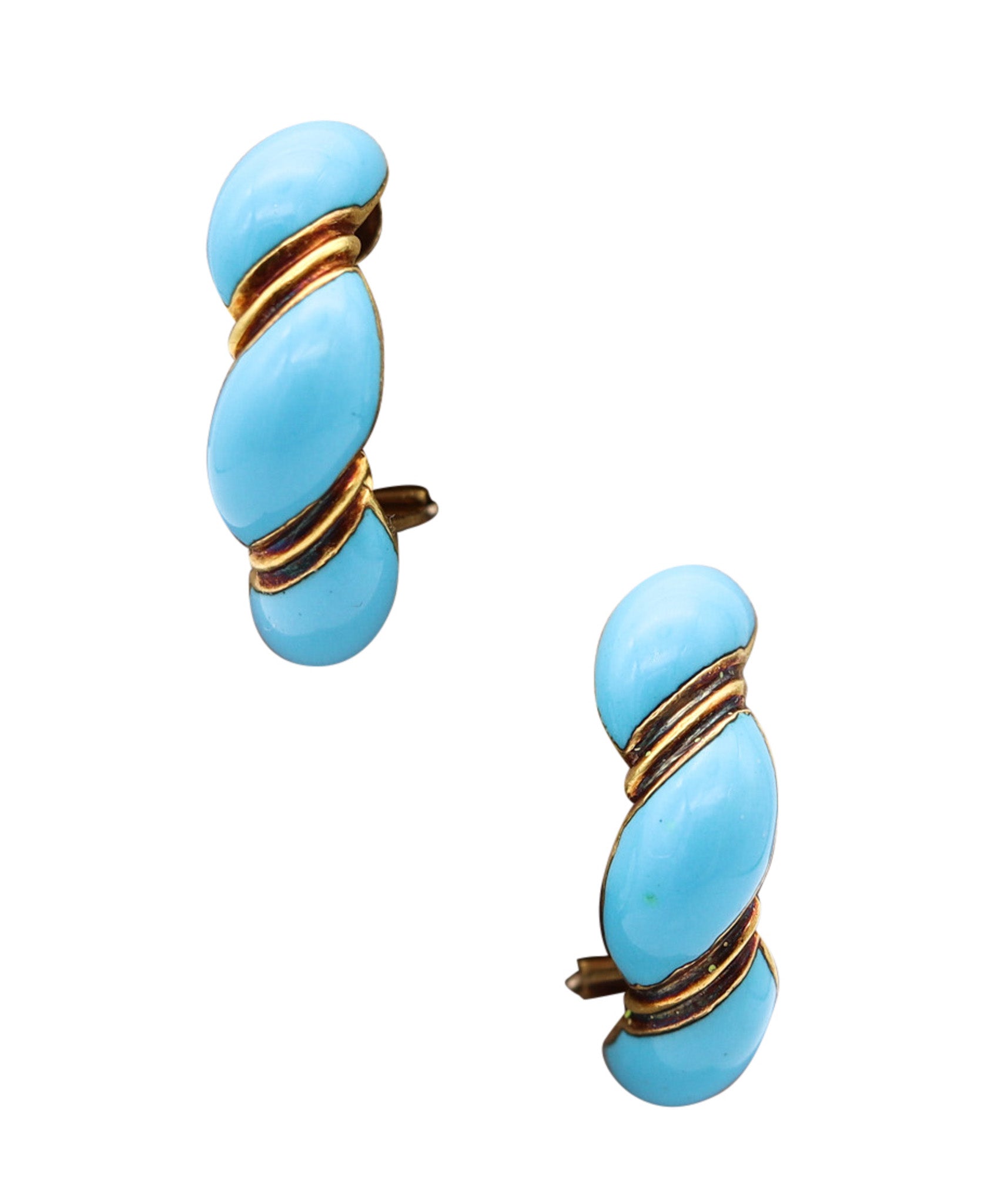 SABBADINI 1960 Turquoise-Blue Enameled Clips-on Earrings In 18Kt Yellow Gold