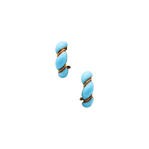 SABBADINI 1960 Turquoise-Blue Enameled Clips-on Earrings In 18Kt Yellow Gold