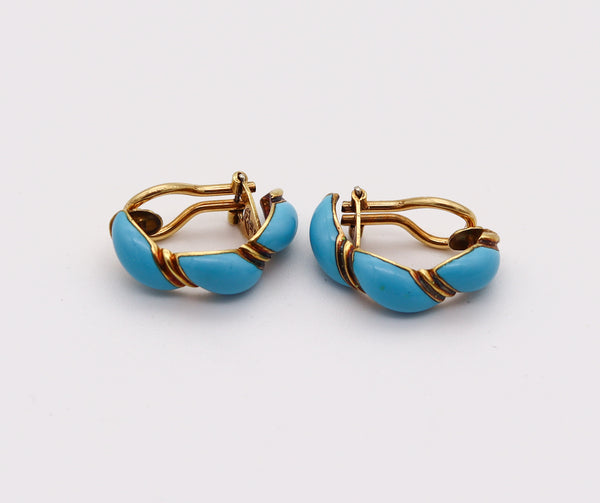 SABBADINI 1960 Turquoise-Blue Enameled Clips-on Earrings In 18Kt Yellow Gold