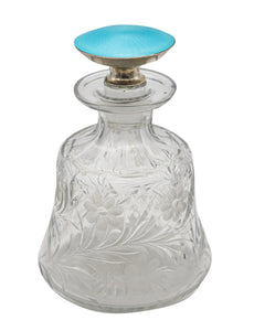 -Edwardian 1905 Guilloché  Enamel Perfume Bottle In .925 Sterling And Cut Glass