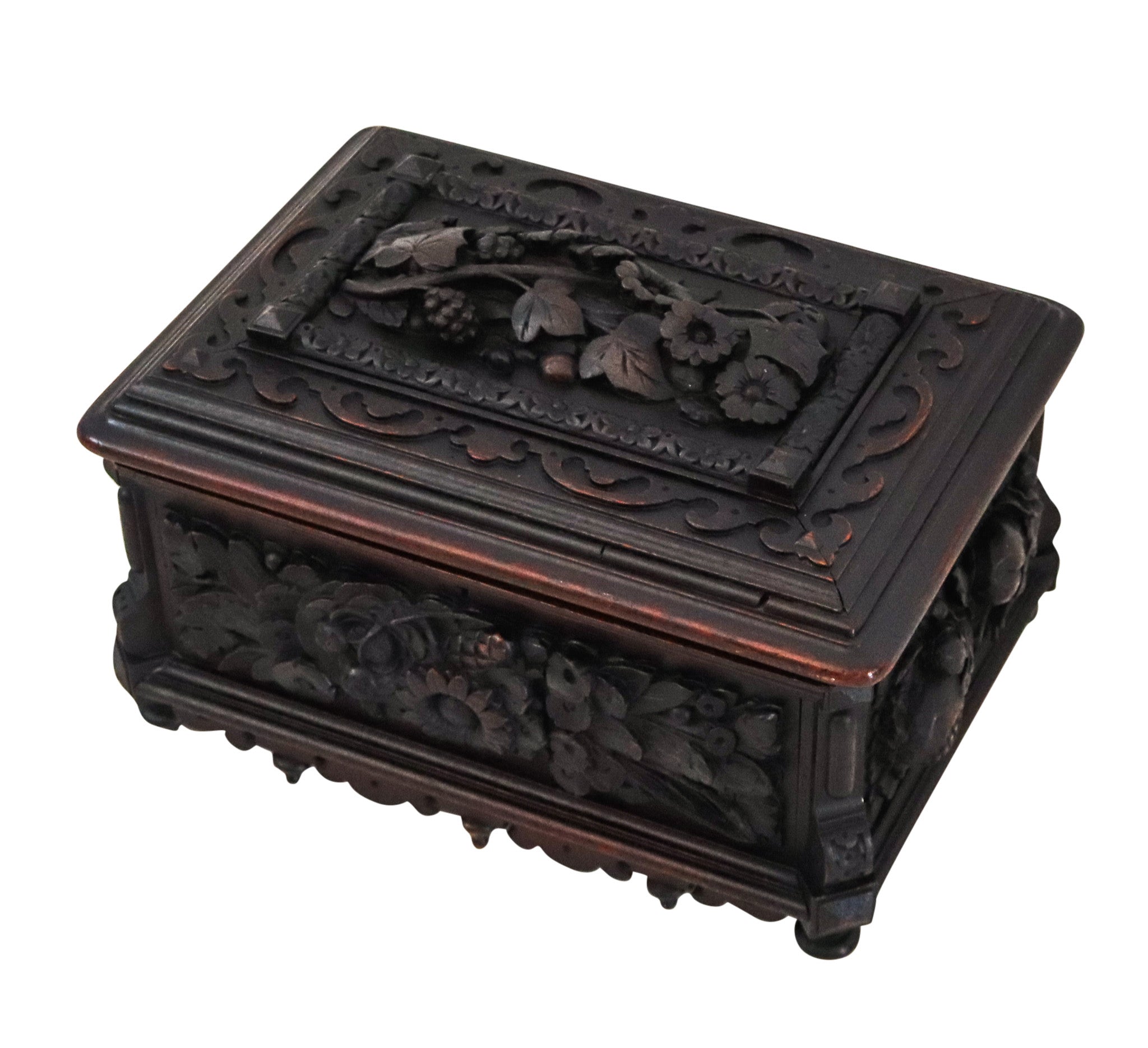 GERMANY 1870 Black Forest Oversized Cigar Humidor Box In Carved Oak Wood