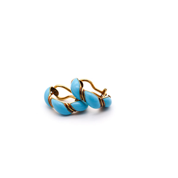 SABBADINI 1960 Turquoise-Blue Enameled Clips-on Earrings In 18Kt Yellow Gold