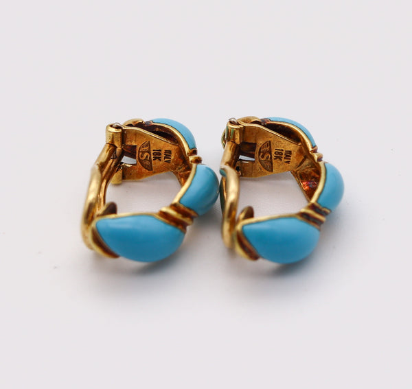 SABBADINI 1960 Turquoise-Blue Enameled Clips-on Earrings In 18Kt Yellow Gold