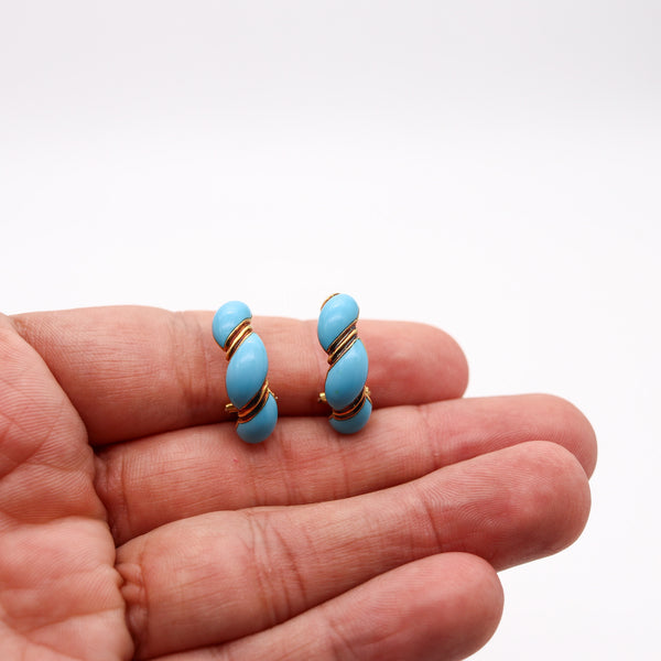 SABBADINI 1960 Turquoise-Blue Enameled Clips-on Earrings In 18Kt Yellow Gold