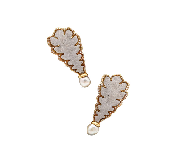 ELIZABETH GAGE 1999 London Sculptural Clips Earrings In 18Kt Gold With Agate