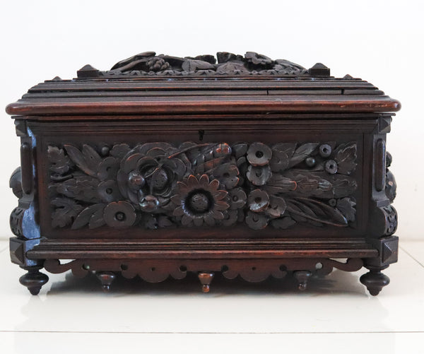 GERMANY 1870 Black Forest Oversized Cigar Humidor Box In Carved Oak Wood