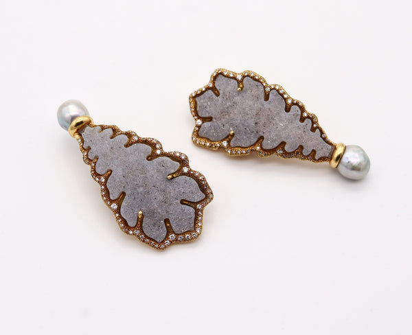 ELIZABETH GAGE 1999 London Sculptural Clips Earrings In 18Kt Gold With Agate