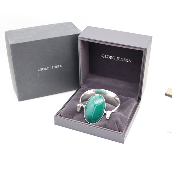 GEORG JENSEN By Vivianna Torun Bracelet In Sterling Silver & 55.80 Cts Chrysoprase