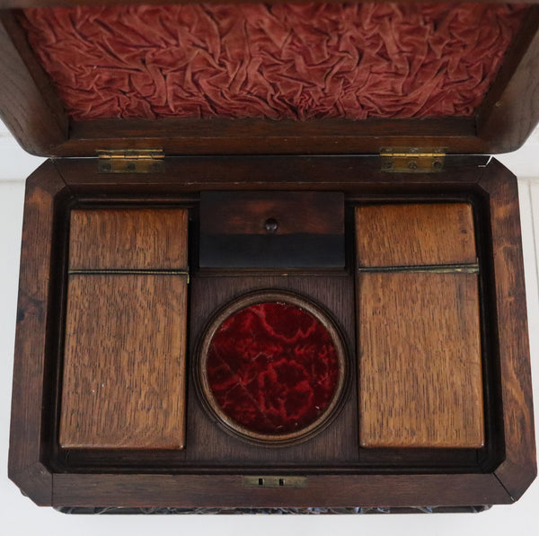 GERMANY 1870 Black Forest Oversized Cigar Humidor Box In Carved Oak Wood