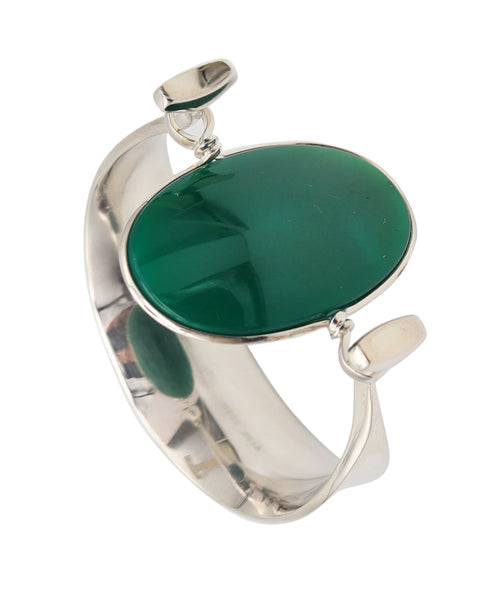 GEORG JENSEN By Vivianna Torun Bracelet In Sterling Silver & 55.80 Cts Chrysoprase