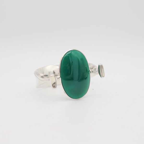 GEORG JENSEN By Vivianna Torun Bracelet In Sterling Silver & 55.80 Cts Chrysoprase