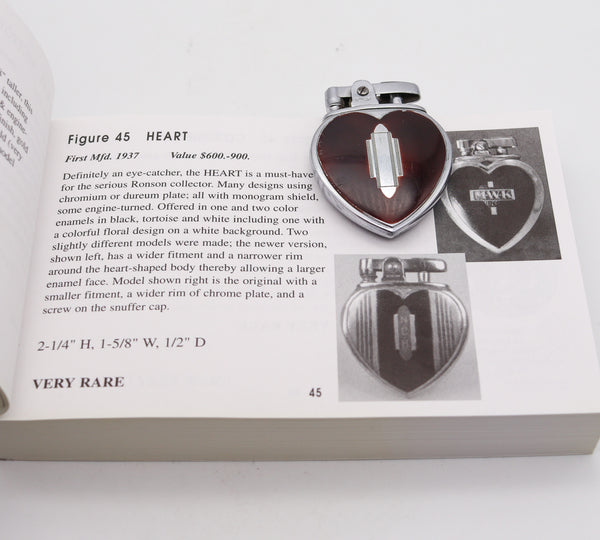 -Ronson 1937 Art Deco Heart Lighter Faux Tortoise Lacquer And Chromed Steel