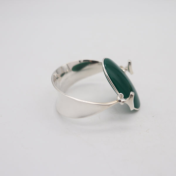 GEORG JENSEN By Vivianna Torun Bracelet In Sterling Silver & 55.80 Cts Chrysoprase