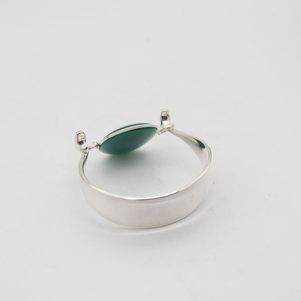GEORG JENSEN By Vivianna Torun Bracelet In Sterling Silver & 55.80 Cts Chrysoprase